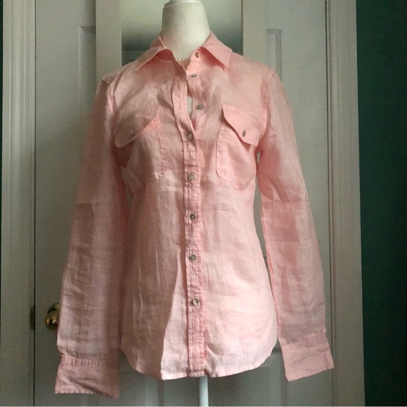 Peach 100% Linen Button Down Blouse/top size S - Picture 2 of 11